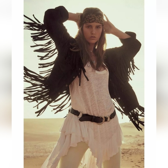 Free People The Lucky Ones Suede Fringed Jacket NWOT - Picture 2 of 12